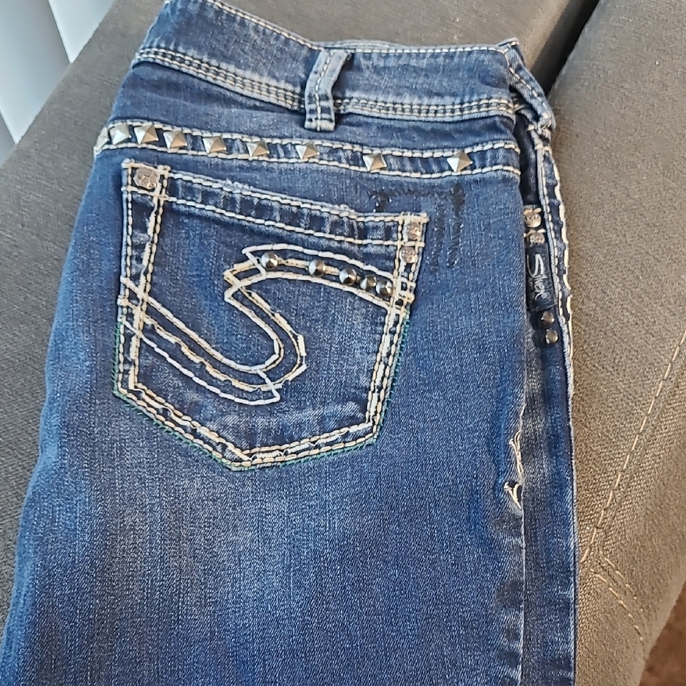 Silver Suki Jeans Dark Blue Bootcut Jeans with Stud Details